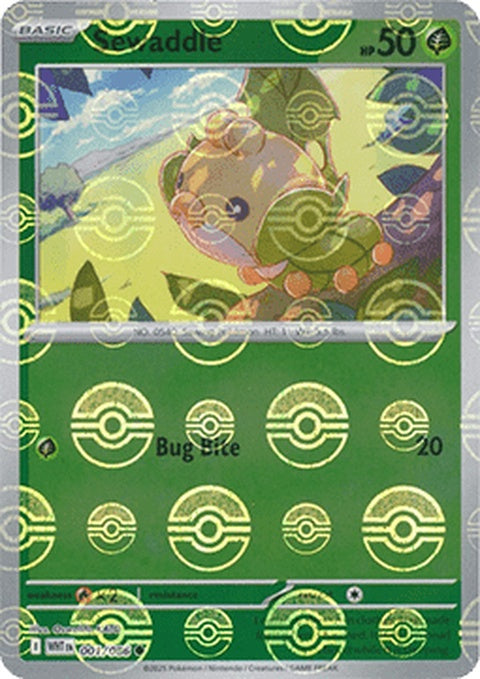 White Sewaddle Pokémon figure with Poke Ball pattern, featuring a flare design and detailed Pokémon styling.