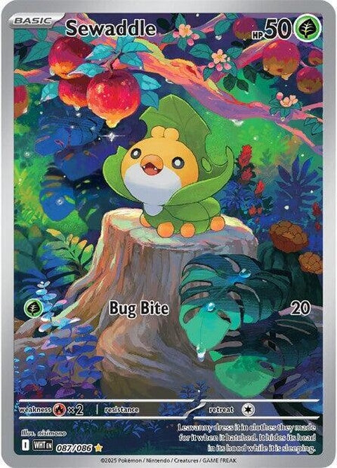 White Flare Sewaddle Pokémon singles card, featuring Sewaddle with white flare design, from the Pokémon trading card game.