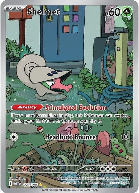 White Flare Shelmet Pokémon single card, featuring Shelmet in white flare design, from the Pokémon trading card game.