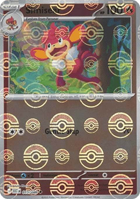 White Flare Simisear Pokémon card with Poke Ball pattern, featuring a fiery illustration on a white background.