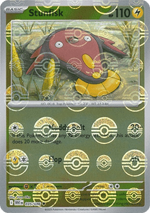 White Flare Stunfisk Pokémon figure with Poke Ball pattern, featuring a white and flare design, perfect for collectors.
