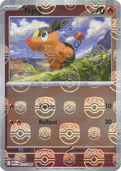 White Flare Tepig Pokémon card with Master Ball pattern, featuring a single Tepig character in vibrant colors.
