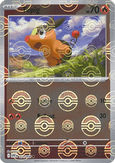 White Flare Tepig Pokémon card with Poke Ball pattern, featuring the character Tepig in a flared design.