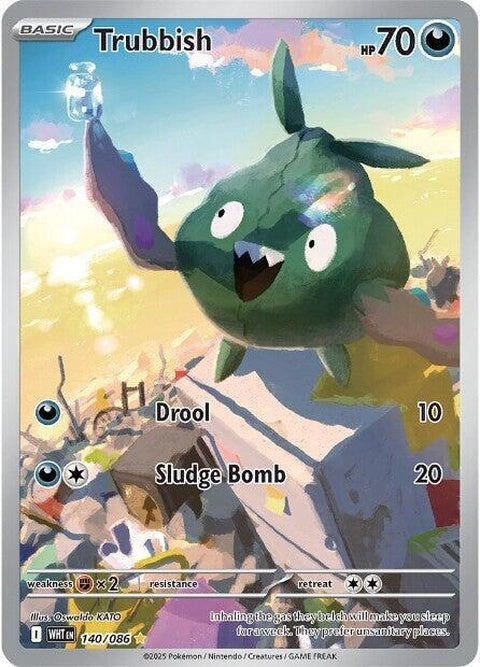 White Flare Trubbish Pokémon single card featuring a white Pokémon with a flare, used in the Pokémon trading card game.