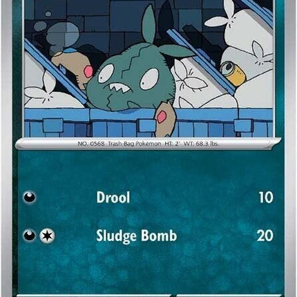White Flare Trubbish Pokémon single card, featuring the Pokémon in a white background with its name and artwork.