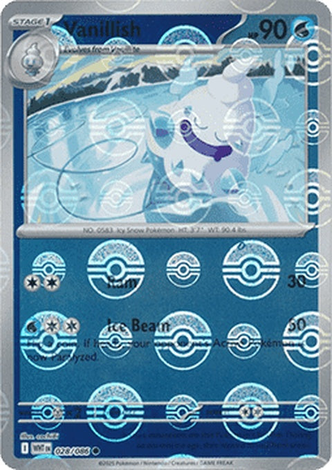 White Flare Vanillish Pokémon figure with poke ball pattern, size 28, showcasing a white flare and detailed design.
