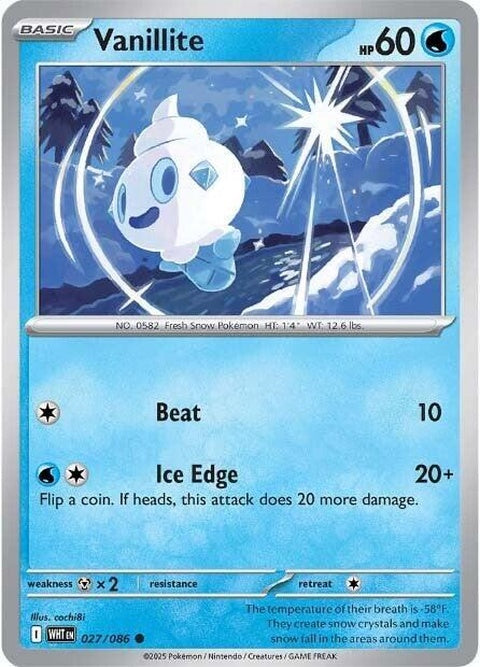 White Flare Vanillite Pokémon single card featuring a white, icy Vanillite with a flare design, part of the Pokémon singles collection.