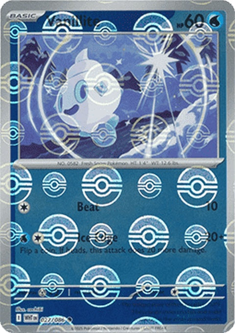 White flare Pokémon Vanillite figure with Poke Ball pattern, size 27, featuring a white and blue design.