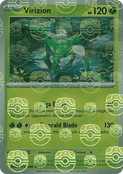White Flare Virizion Pokémon card in a Master Ball pattern, featuring a white flare design and detailed artwork.