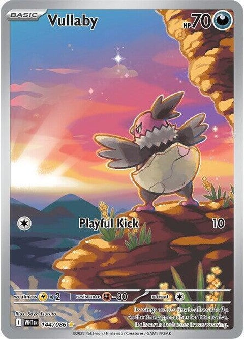 White Flare Vullaby Pokémon single card featuring a white bird with flare details, from the Pokémon trading card game.