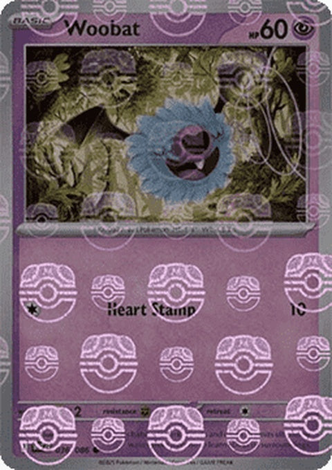 White Flare Woobat Pokémon card featuring Master Ball pattern, 36 card singles in a vibrant, collectible Pokémon trading card image.