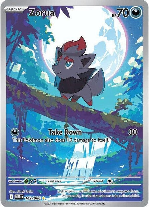 White Flare Zorua Pokémon card from the Singles series, featuring a white-themed design and the Pokémon Zorua.