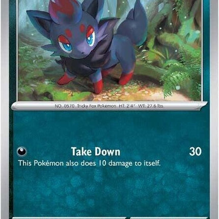 White Flare Zorua Pokémon singles card, featuring detailed artwork of the dark fox Pokémon in a white-themed design.