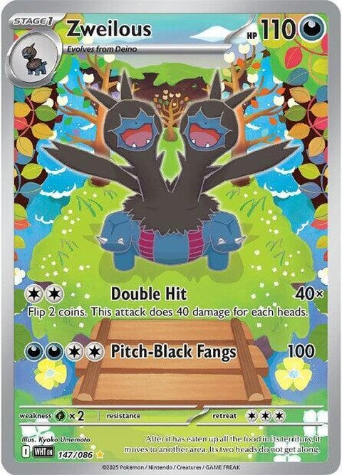 White Flare Zweilous Pokémon card from the Singles series, featuring a white-themed illustration of Zweilous.