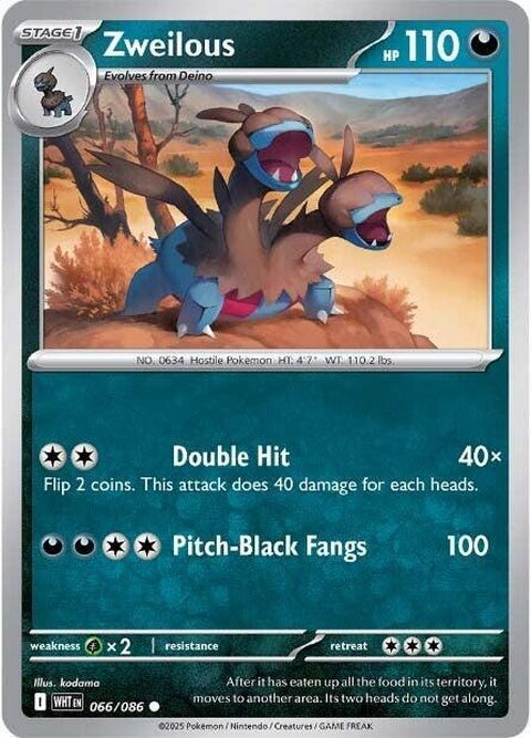 White Flare Zweilous Pokémon card from the Singles set, featuring a white background and detailed artwork of the Dragon Pokémon.