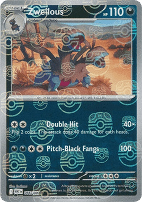 White Flare Zweilous Pokémon card with Master Ball pattern, showcasing detailed artwork and vibrant white and blue colors.