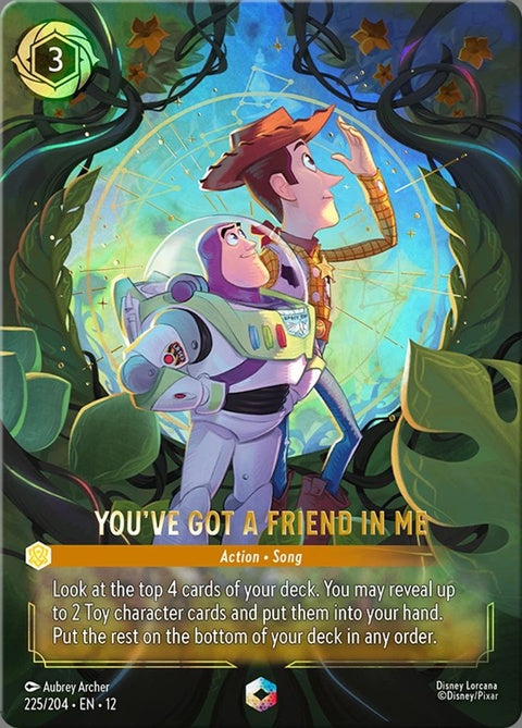 Disney Lorcana "You've Got A Friend In Me" singles card featuring Woody from Toy Story, vibrant illustration.