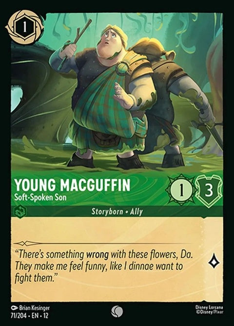 Young MacGuffin from Disney Lorcana singles card, featuring soft-spoken son character with vibrant artwork and colorful design.