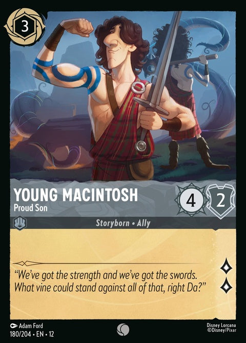 Young Macintosh from Disney Lorcana card titled Proud Son, a collectible singles card featuring a young apple character.