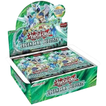 Yugioh Legendary Duelists Synchro Storm booster box by KTM Collectibles featuring colorful card artwork and packaging.