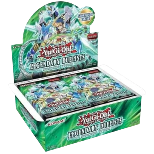 Yugioh Legendary Duelists Synchro Storm booster box by KTM Collectibles featuring colorful card artwork and packaging.