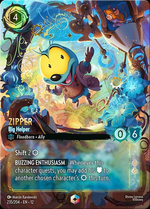 Disney Lorcana Zipper - Big Helper singles zipper featuring colorful character design on a durable metal zipper.